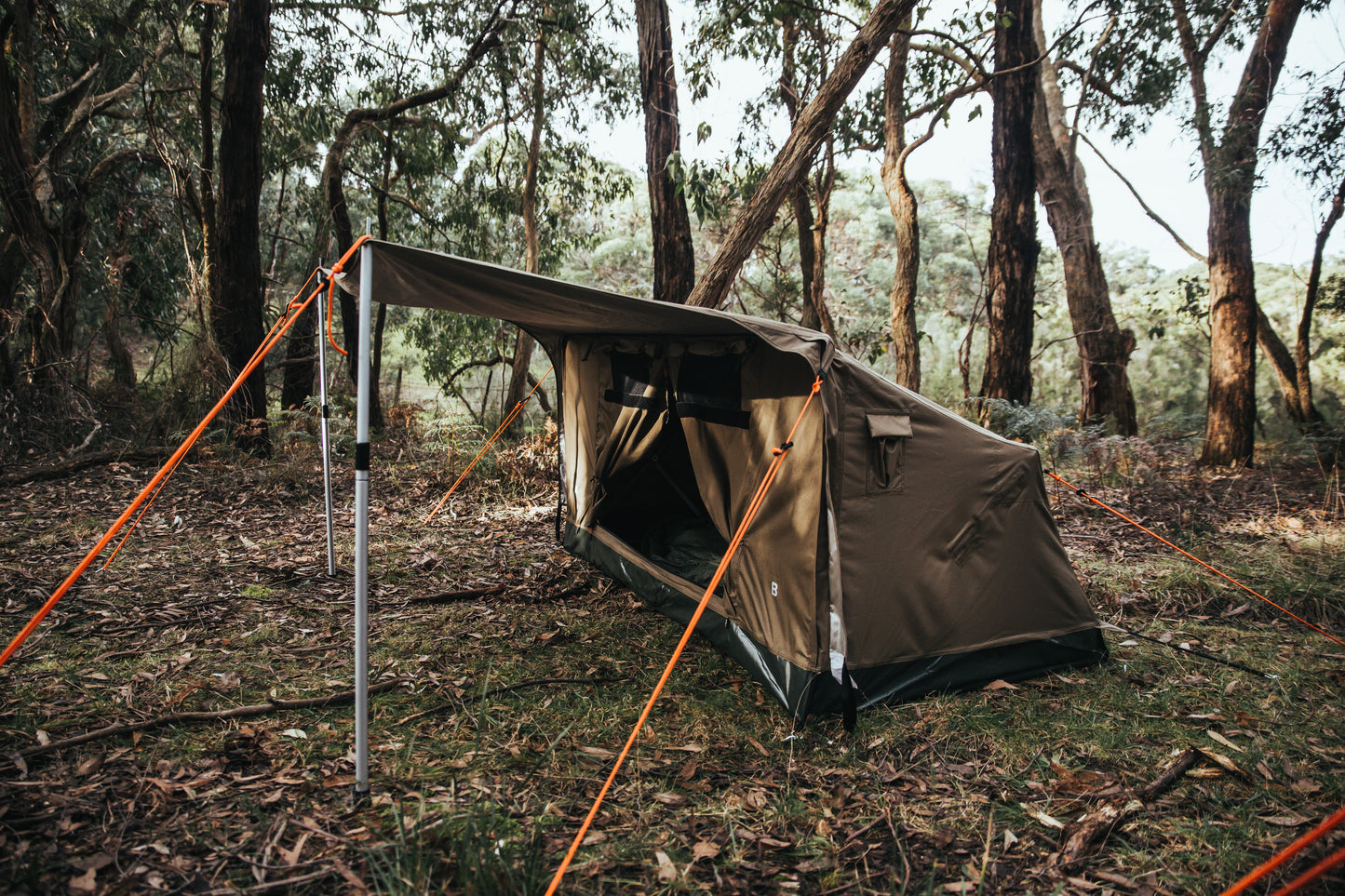 Oztent RS Swag; side view with Awning open.