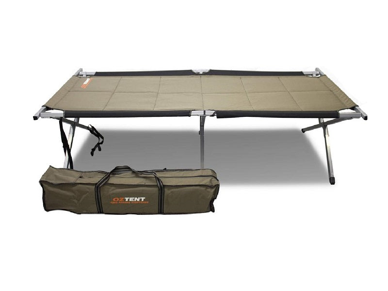 Oztent King Goanna Stretcher; set up with carry bag.