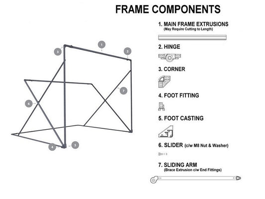 Oztent Frame diagram with main spare parts shown and available for purchase
