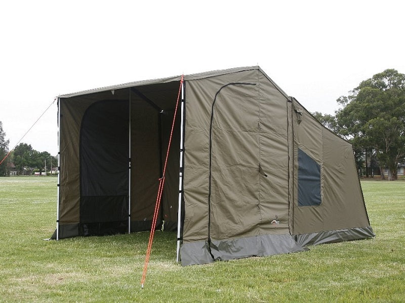 Oztent Peaked Side Panels in use with outer door closed.